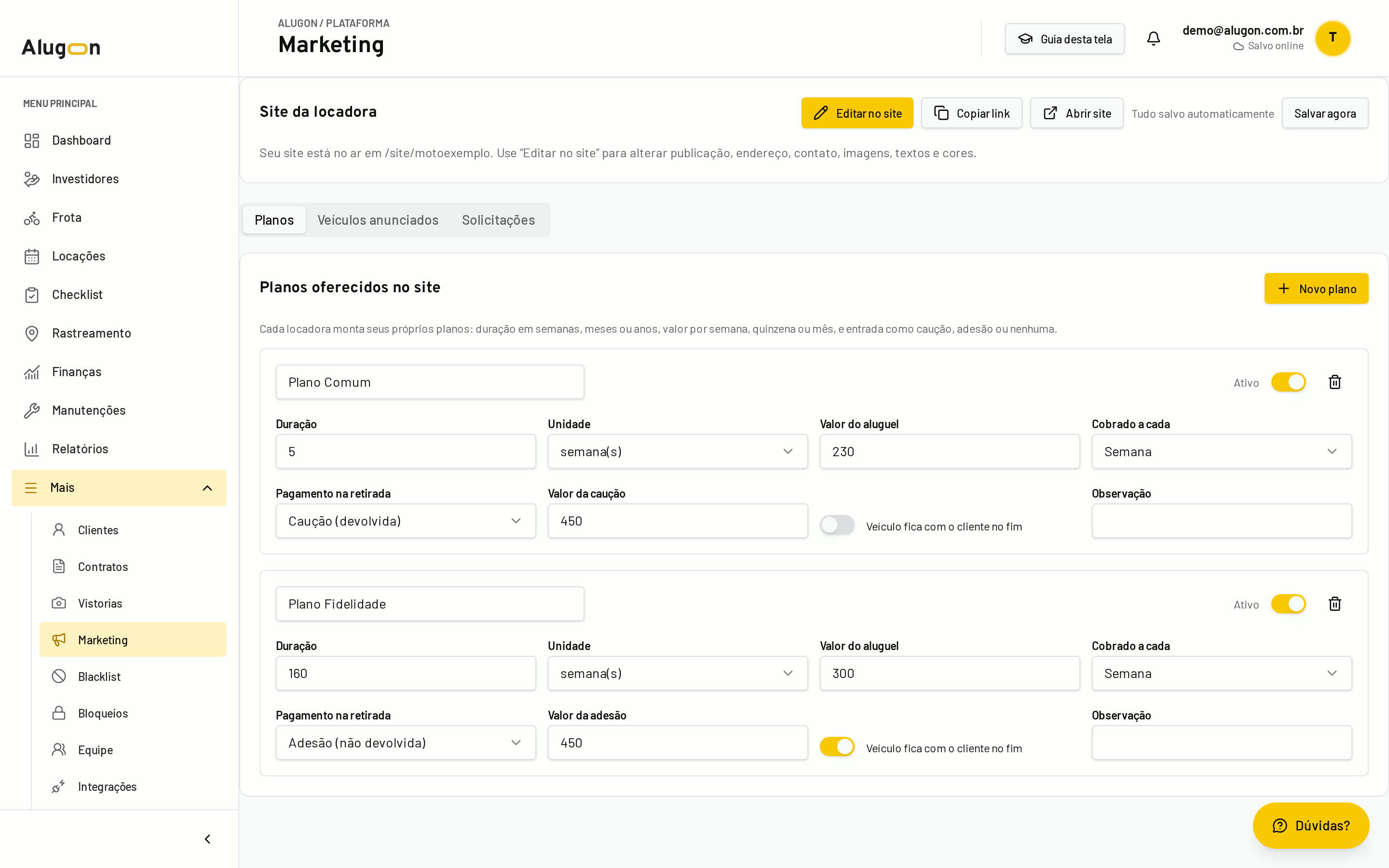 Sua locadora com site próprio